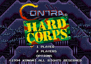Contra Hard Corps title screen for Sega Genesis